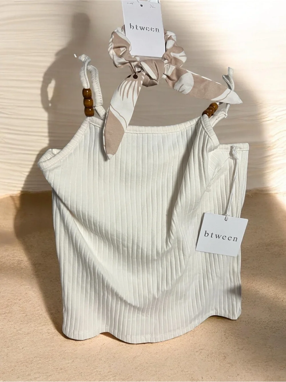 NWT girls BTween Cream Ribbed Tank with Beige Floral Skirt Set sz 10 - Picture 2 of 4
